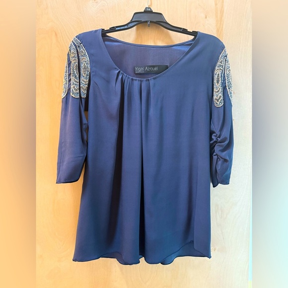 Yigal Azrouel Blue Embellished Relaxed Blouse - Picture 2 of 12